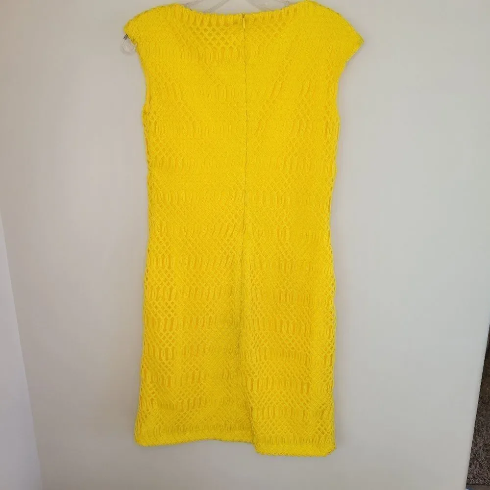 Lauren Ralph Lauren Lemon Yellow Lattice Lace Cap Sleeve Dress - Picture 4 of 9